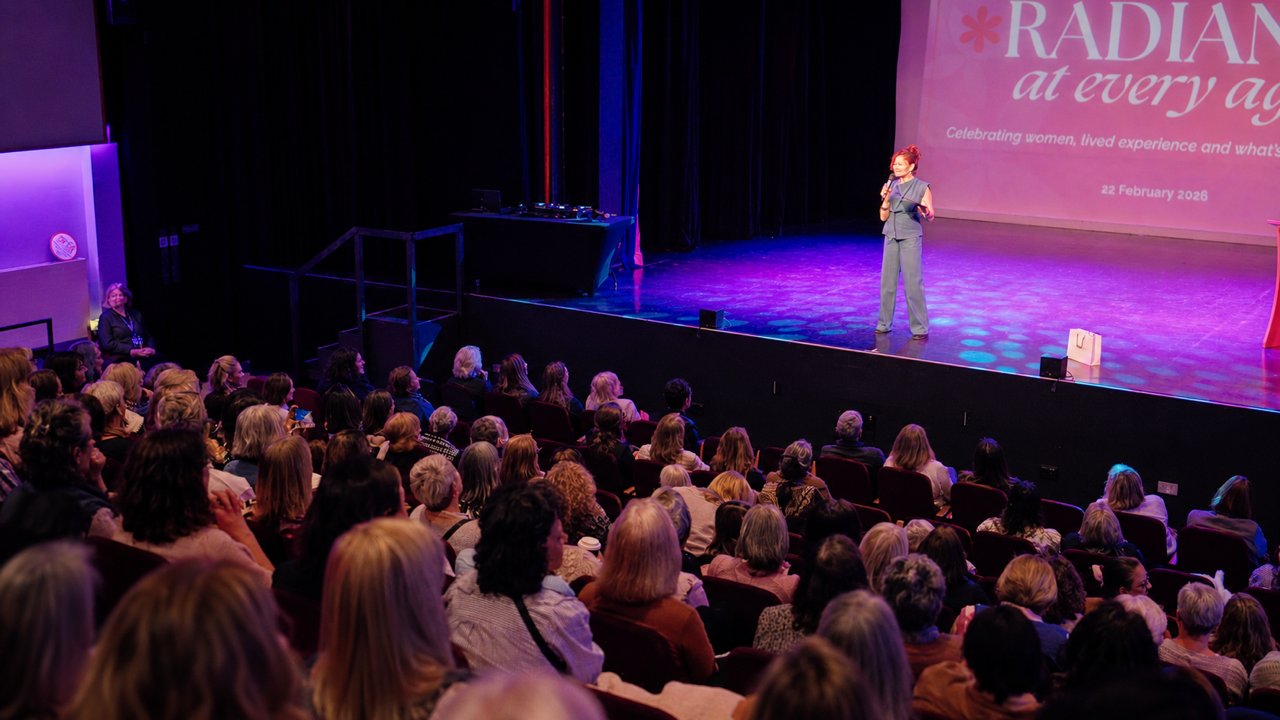 Adriana Welham on stage at Radiant at Every Age, February 2026